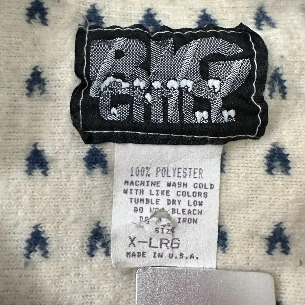 Vintage‎ Big Chill 1/4 Zip Fleece Jacket Adult XL Cream Blue Fair Isle Winter